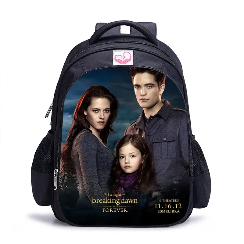 sac dos polyester twilight personnages imprimés pochette mesh latérale poche fendue ceinture air enfant adolescents usage école jour