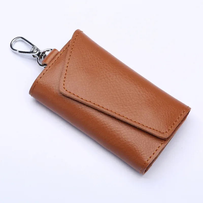 porte-clés en cuir véritable pour hommes et femmes, pochette de rangement, portefeuille de clé de voiture fendu en vache, étui pour clés de femme de ménage, mini sac pour cartes