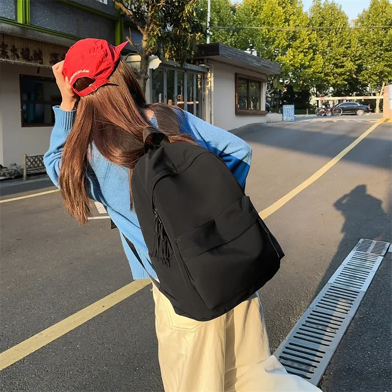 sac à dos en nylon pour femmes, sac à dos simple de couleur unie pour étudiantes, cartable pour adolescentes, sac à dos de voyage pour les déplacements