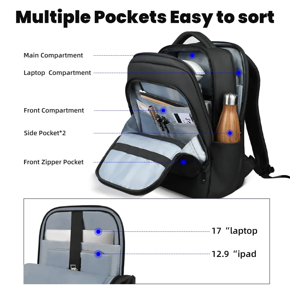 heroic knight business sac à dos pour homme grande capacité 17 pouces sac à dos pour ordinateur portable usb sac à dos de voyage étanche sacs d'école pour homme