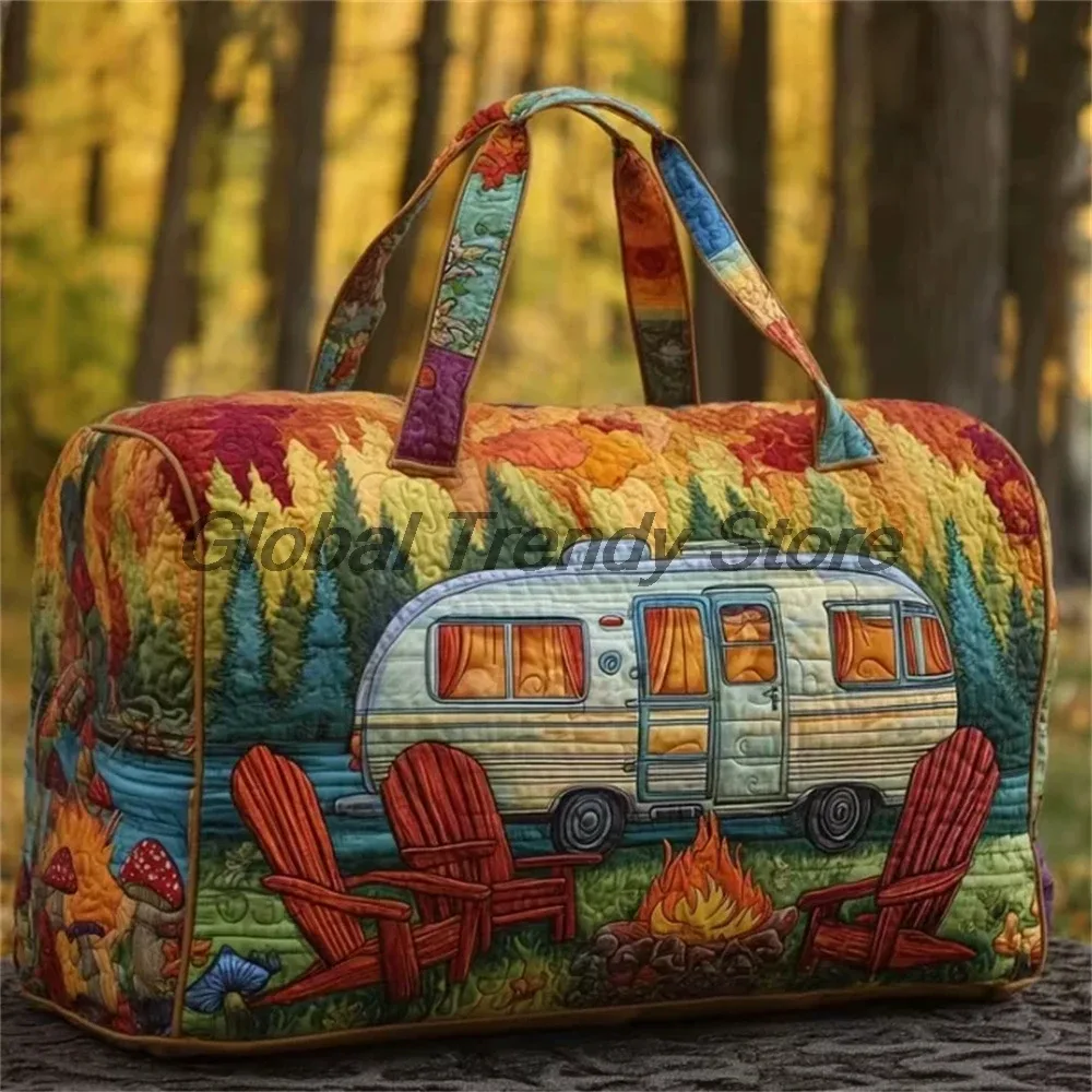 sac de voyage matelassé pour homme, motif floral et bus de la paix, sac fourre-tout décontracté pour femme, sac de week-end