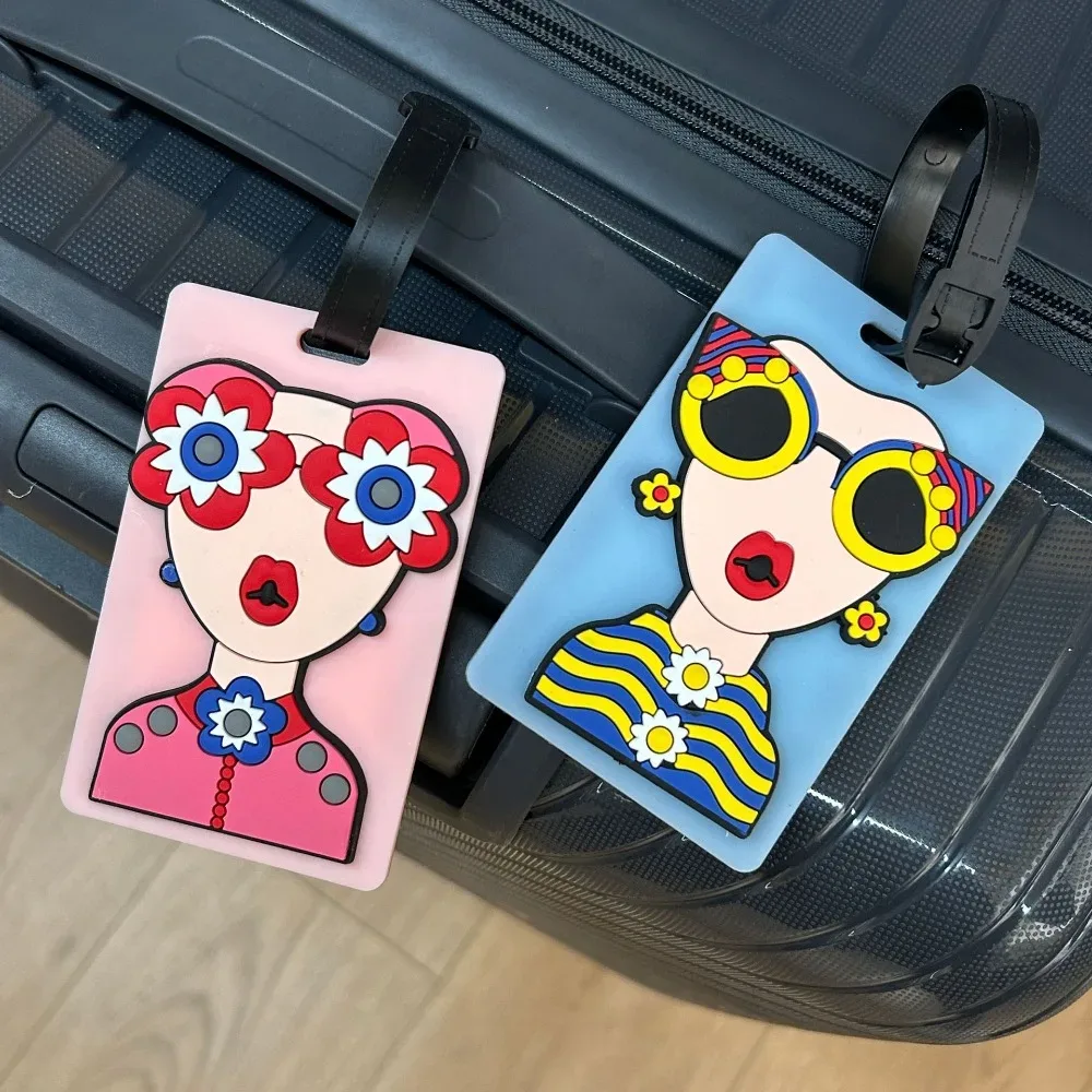 étiquette de bagage en silicone souple, mignonne, avec lanière, étiquette d'identification de valise pour fille drôle, étiquette de carte d'embarquement anti-perte