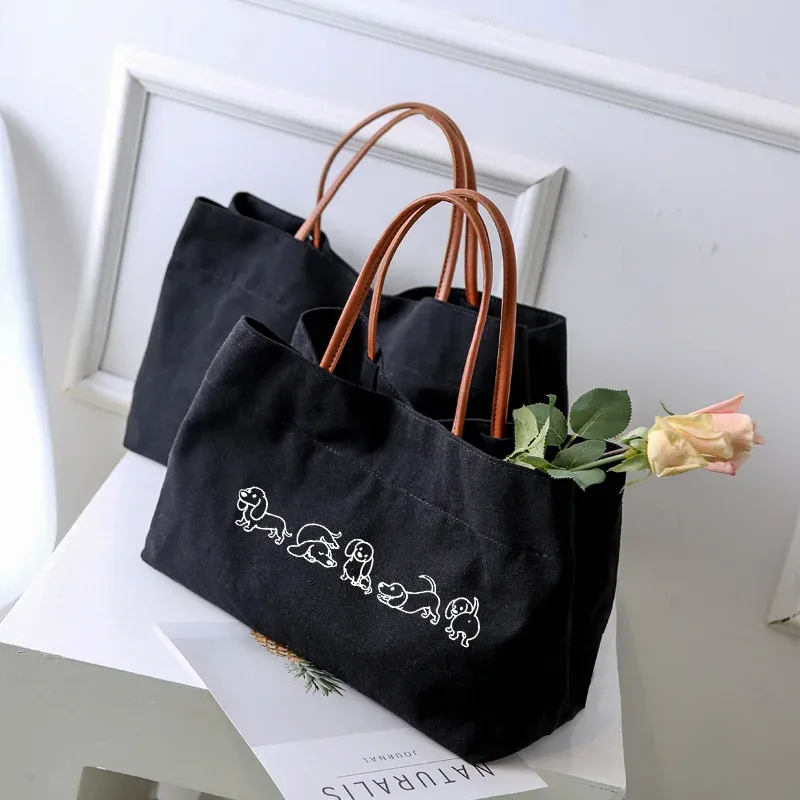 sac fourre-tout en toile pour femme, sac de travail, sac de plage, sac à provisions, cadeau pour les amoureux des chiens, mode pour femme, imprimé chien teckel
