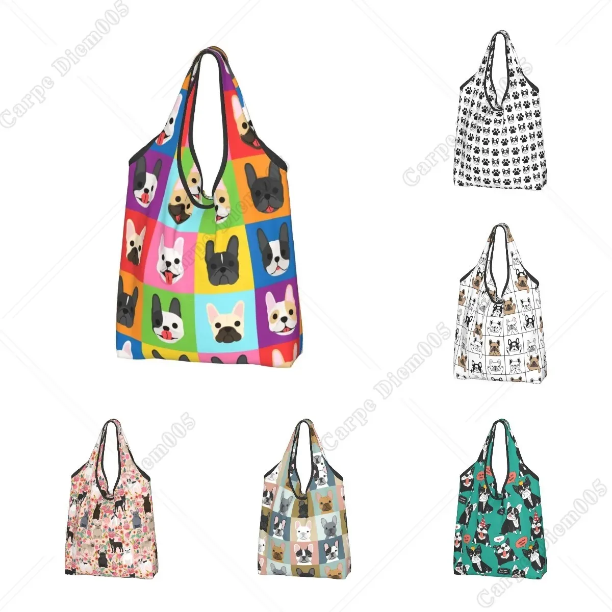sac à provisions portable pop art pour femme, style bungalow, bouledogue français, sac fourre-tout pour chien, cadeau pour animal de compagnie, sacs d'épicerie