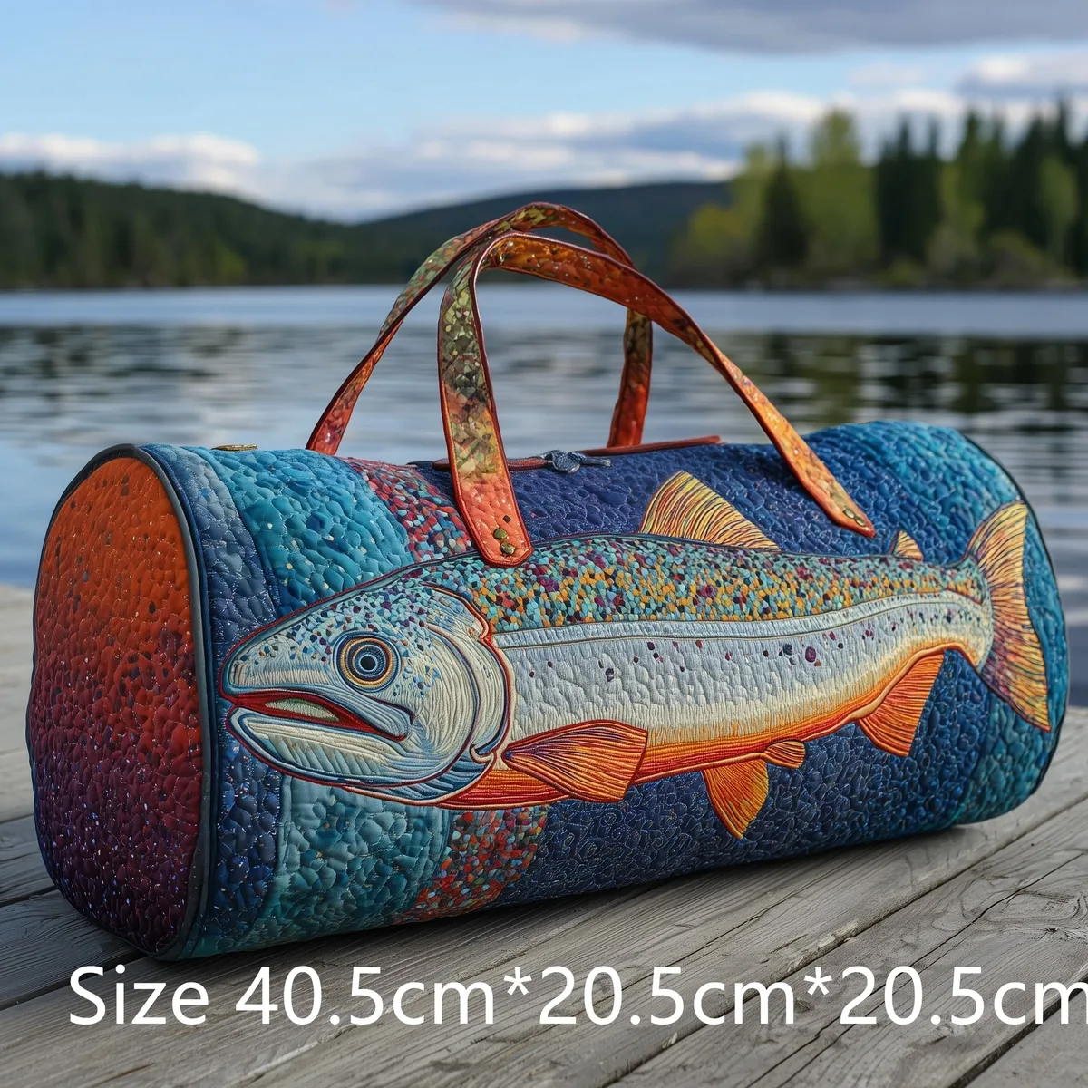 sac de pêche matelassé fait main tendance, sac de week-end imprimé 3d motif poisson basse, sac de voyage pour homme, cadeau pour pêcheur, aventures en plein air