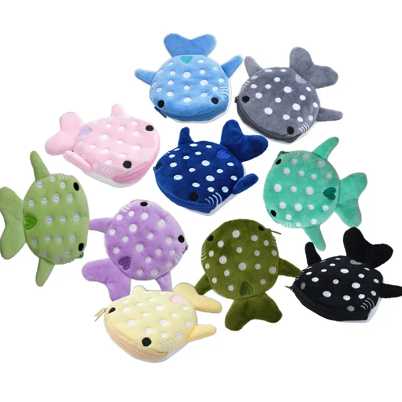 porte-monnaie en peluche mignon requin baleine dessin animé, portefeuille kawaii portable, sac à monnaie, organiseur de clés et écouteurs, pochette zippée