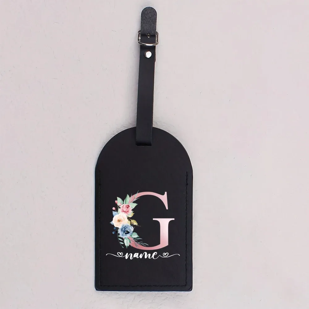 étiquette bagage cuir pu lettre initial fleurs colorées blanche noire voyage identification bagages cadeaux mariage fête prénuptiale lune miel