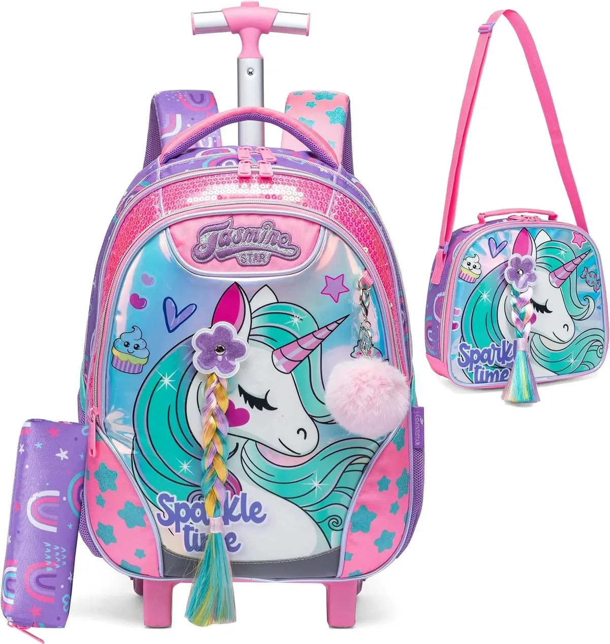 Sac à dos à roulettes licorne pour filles et enfants, sac d'école à roulettes, bagage de voyage, cadeau mignon pour élèves du primaire, sac à roulettes