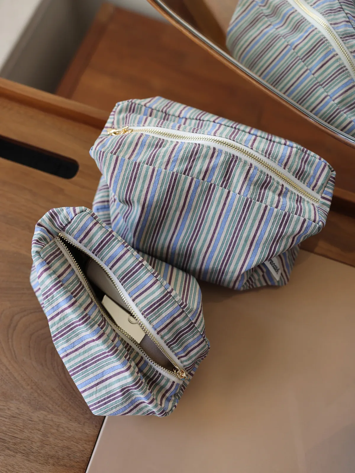 trousse de toilette rayée à blocs de couleur, grande capacité, sac de rangement portable de style japonais, trousse de toilette multifonctionnelle de voyage