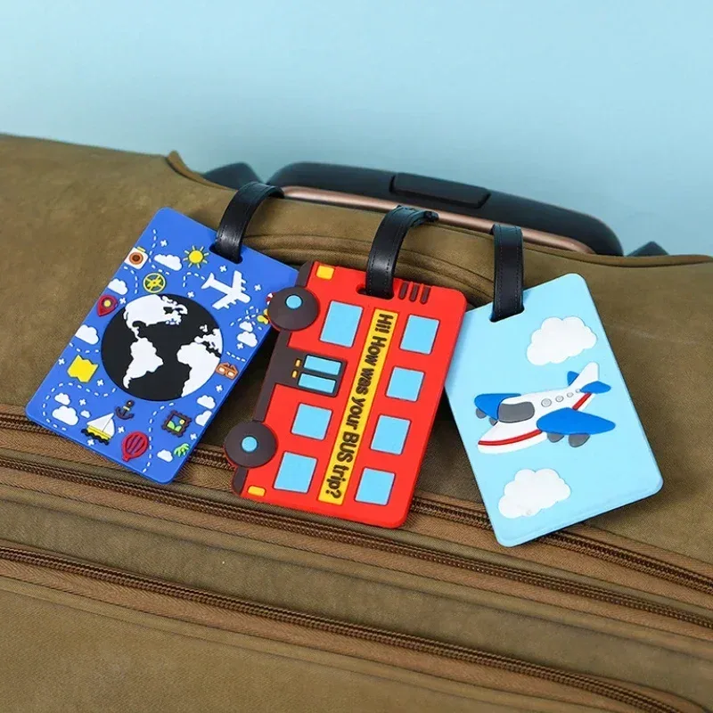 étiquettes de bagage en pvc et silicone pour hommes et femmes, étiquettes d'identification de nom de voiture de dessin animé mignon, carte d'embarquement pour valise, accessoires de voyage