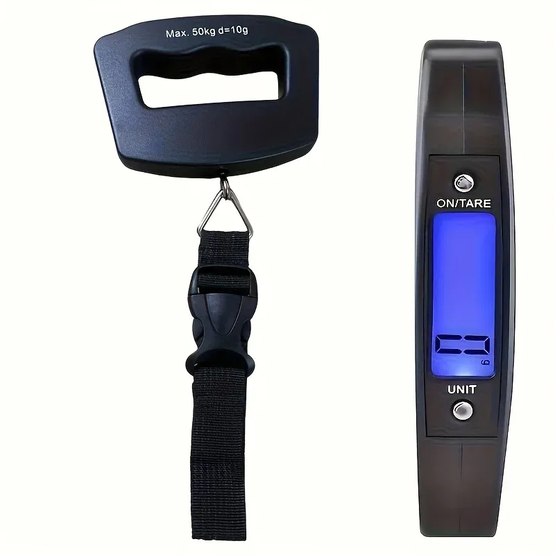balance voyage numérique lcd bleu capacité 50kg précision haute poignée ergonomique compact usage voyage