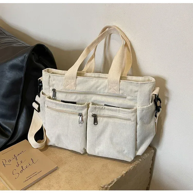 sacs messagers décontractés en velours côtelé, grande capacité, sac à bandoulière portable pour maman, fourre-tout de camping multicouches