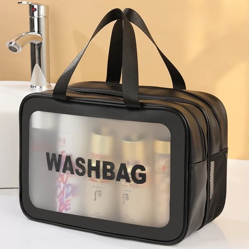 trousse de toilette grande capacité imperméable en pu givré double couche séparation humide/sèche pour voyage, rangement cosmétique et organisateur quotidien