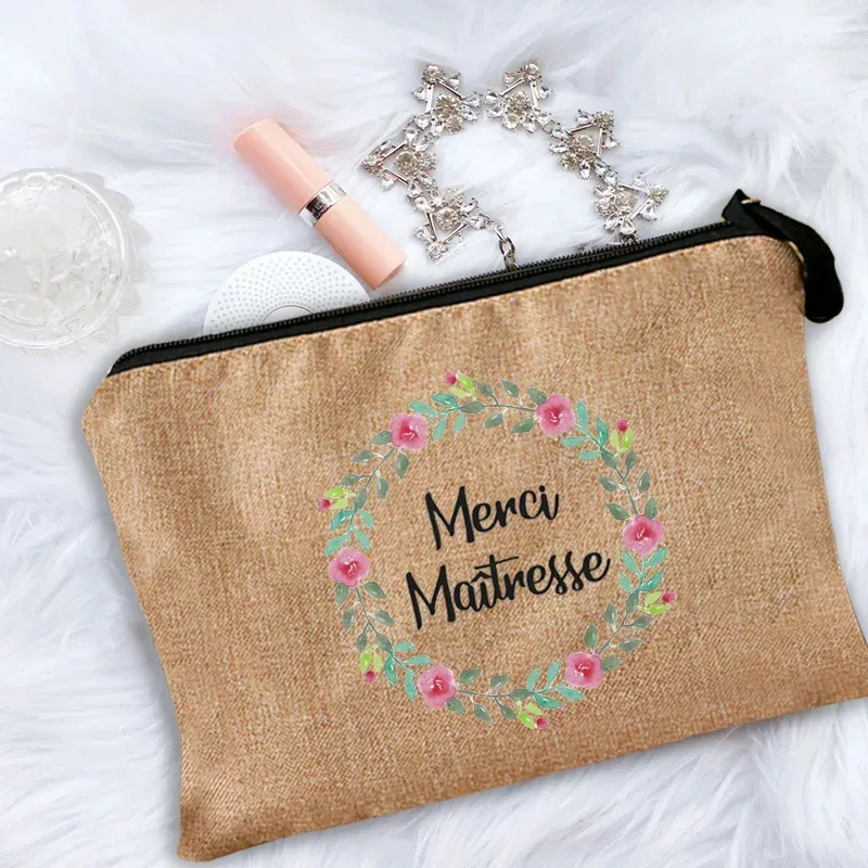 trousse de maquillage pour femmes, trousse à cosmétiques pour enseignant merci maîtresse, sac de rangement pour maîtresse, sac à main, pochettes à fermeture éclair, cadeau pour enseignant