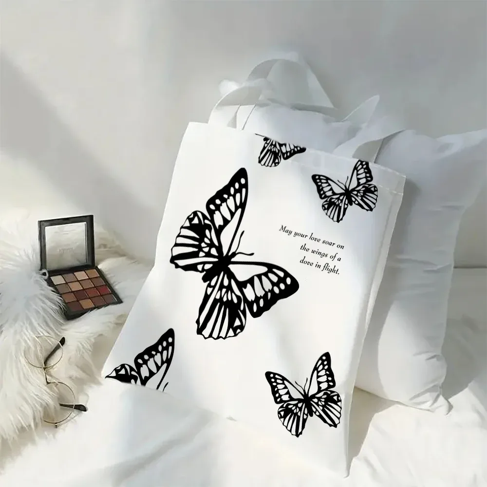 sac à bandoulière élégant pour femmes, motif papillon et panda, style kawaii, animaux de dessin animé, chat, grand sac fourre-tout.