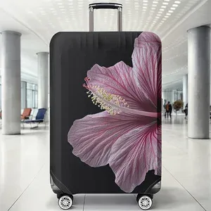 housse de bagage à imprimé fleur d'hibiscus, adaptée aux bagages de 18 à 32 pouces, manchon pour poignée de bagage, accessoires de voyage