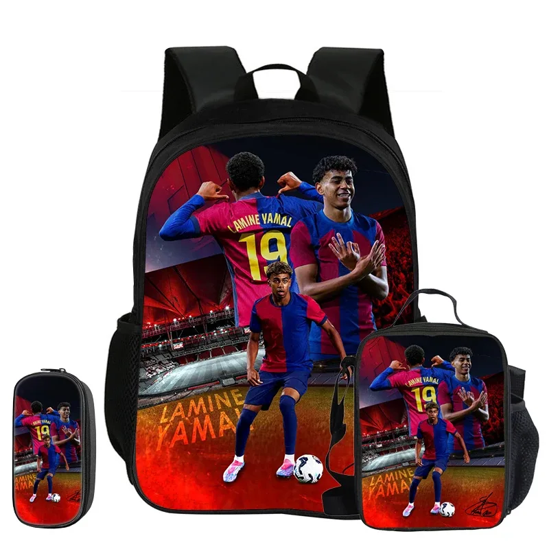 sac à dos enfant l-lamin yamal football star, ensemble de 3 pièces, sac à dos d'école, trousse à crayons, sac à livres avec sac à lunch, sac à dos de sport, cadeau pour enfants