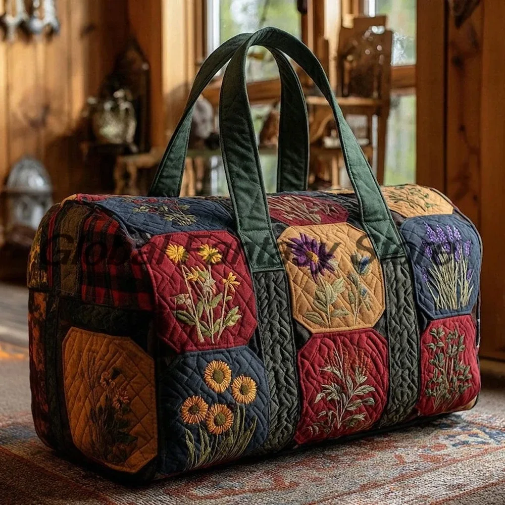 sac de voyage matelassé à motifs floraux vintage pour homme, grande capacité, sac à main de voyage, sac de week-end pour femme, idéal pour les activités de plein air