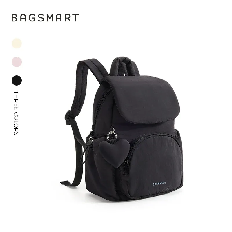 sac dos nylon rose clair poche avant rabat souple imperméable compartiment informatique usage universitaire école bureau voyage