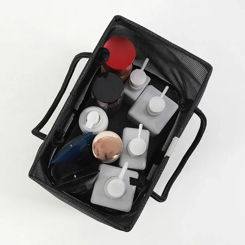 sac de toilette en maille avec poignée, grande capacité, séchage rapide, organisateur, panier de rangement portable pour salle de bain, douche, voyage