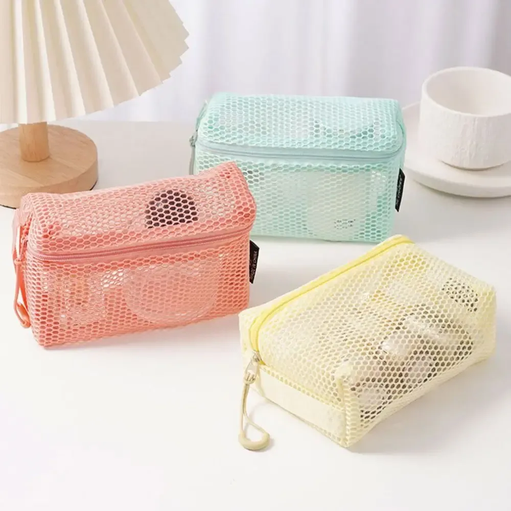 pochette de rangement en nylon décontractée avec fermeture éclair, sac à cosmétiques en maille, pochette de voyage polyvalente à main