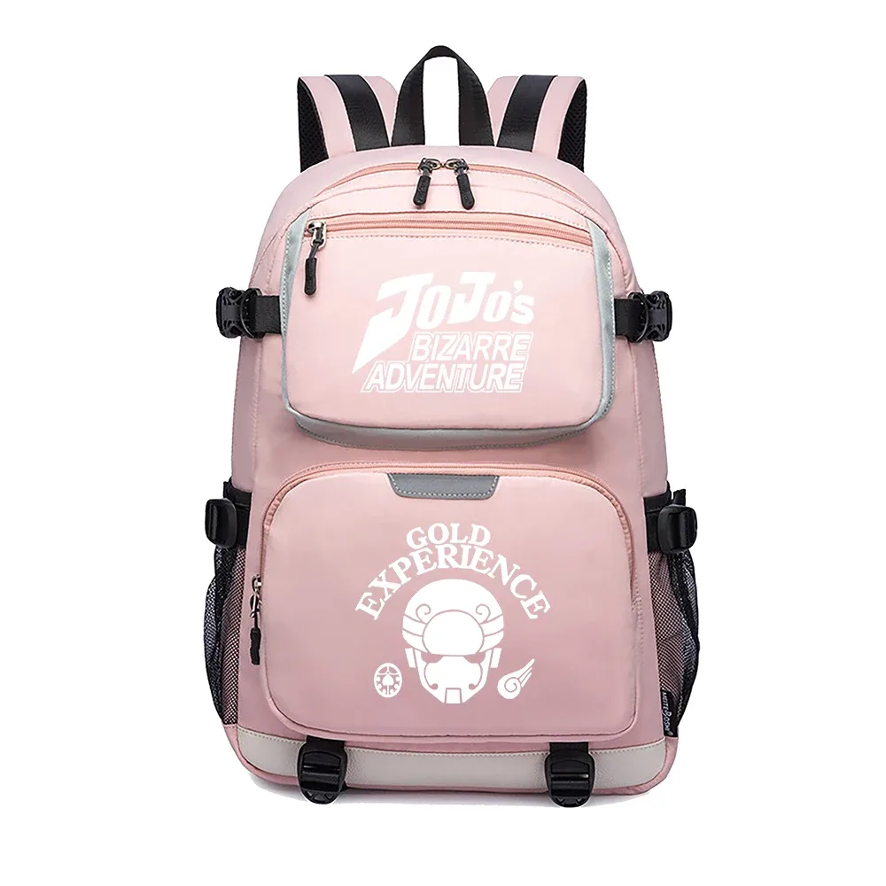 jojo's bizarre adventure – sac à dos de voyage dessin animé, grands sacs d'école imperméables pour femmes, sac à dos rose avec port usb pour ordinateur portable