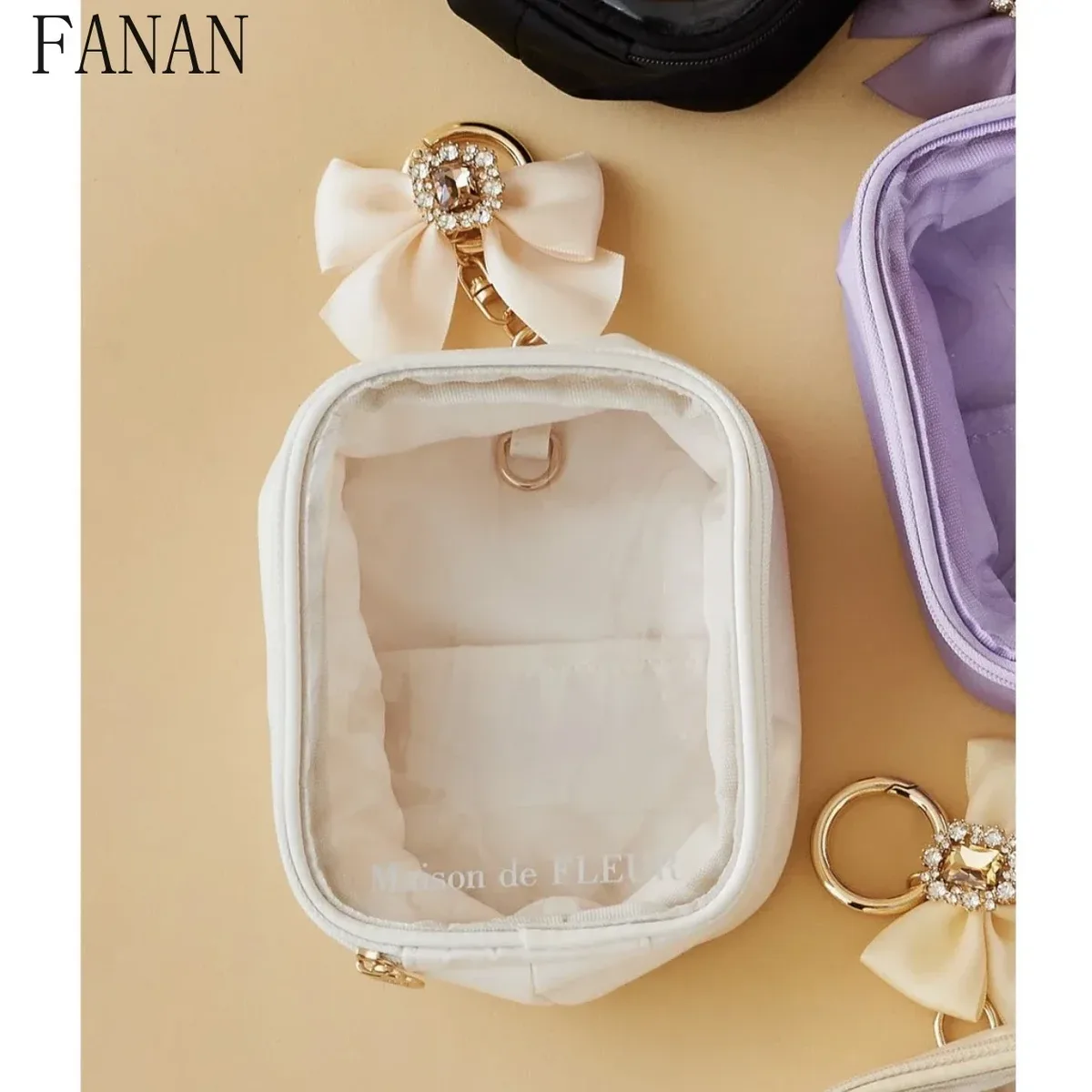 trousse de maquillage estivale pour femme, style japonais doux et mignon, fermeture éclair, nouveauté 2025, sacs de rangement suspendus macaron pour femmes