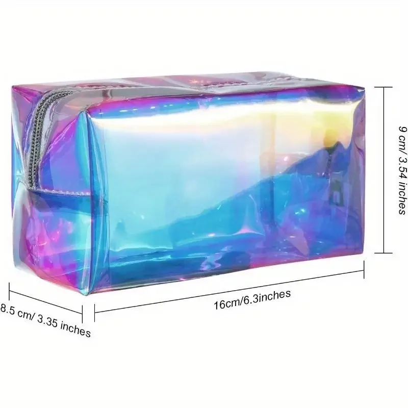 pochette voyage cosmétique tpu translucide iridescente bleu rose violet maquillage organisation plage bureau cadeau