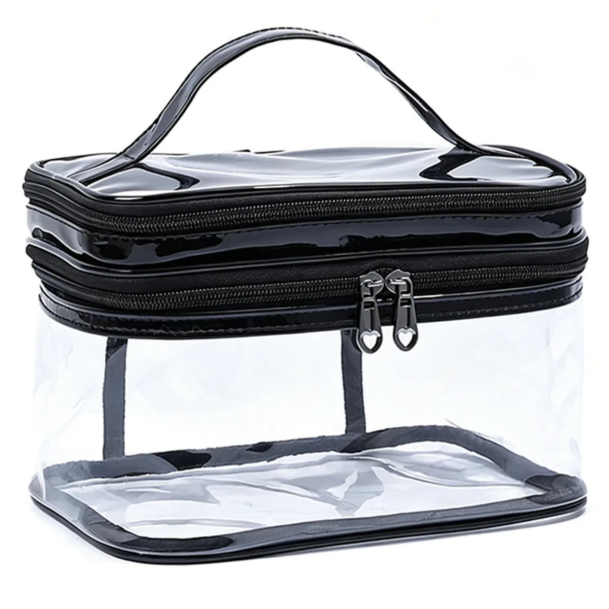 sac de maquillage transparent portable, sac à cosmétiques double couche en pvc, sac de toilette étanche de grande capacité, pochette de rangement de voyage transparente
