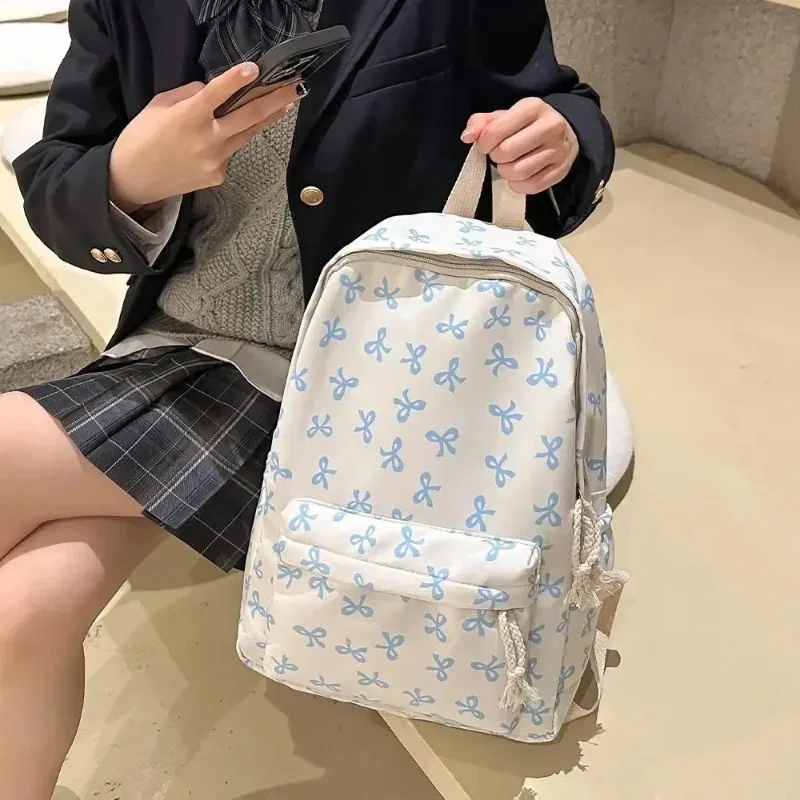 sac à dos pour filles avec nœud, grande capacité, décontracté, idéal pour les voyages, sac à dos multifonctionnel tendance pour l'école, pour enfants, utilisation quotidienne printemps-été.