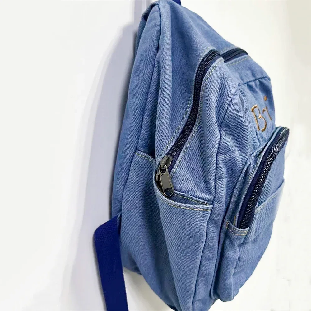 mini sac à dos en denim personnalisé avec nom brodé pour femme, nouvelle mode, polyvalent, cadeau unique pour jeune femme