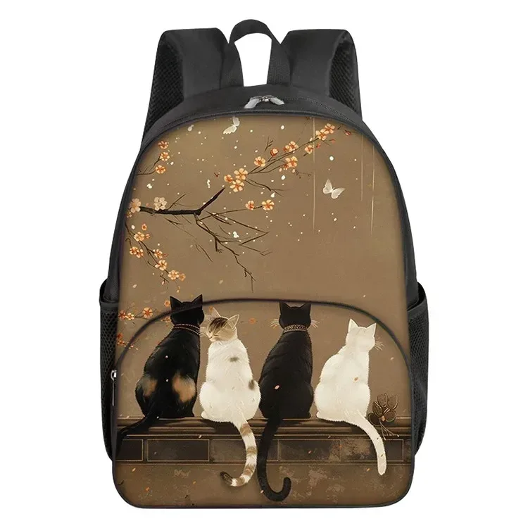 sac à dos scolaire mignon pour garçons et filles, motif chat de dessin animé 2d, avec poche avant tendance, fermeture éclair, imperméable, idée cadeau idéale
