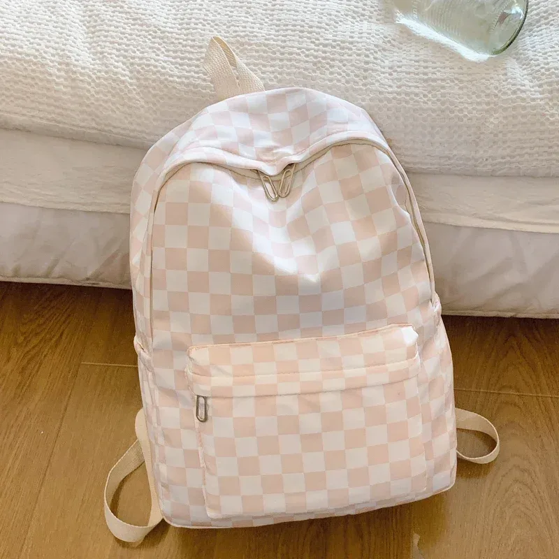sac à dos pour ordinateur portable à motif damier pour femme, ensemble bandoulière imprimé tendance, multi-poches, bretelles réglables – indispensable pour les trajets sur le campus