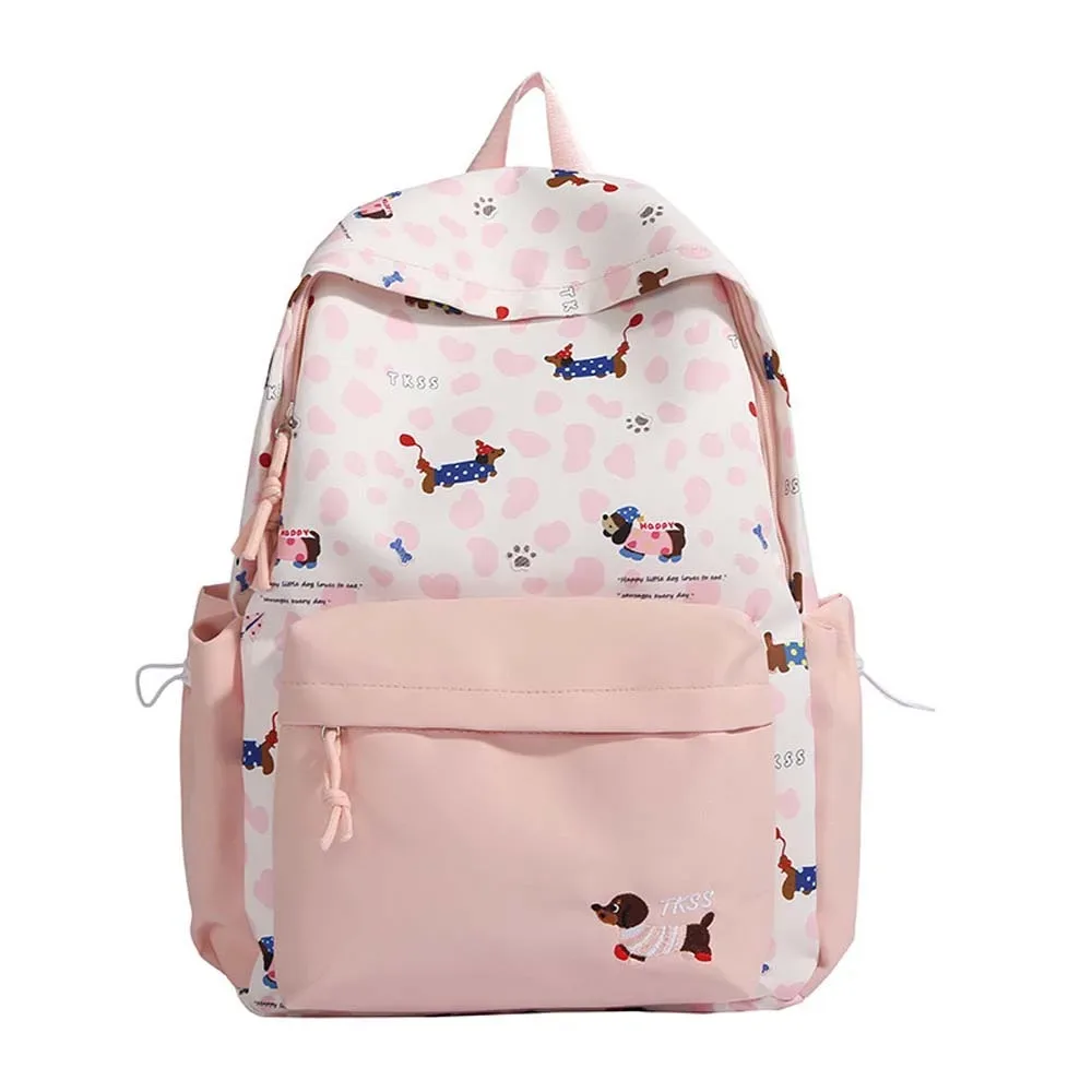 sac à dos en nylon pour étudiants, motif teckel, décontracté, couleur contrastée, anti-rayures, en polyester, grande capacité