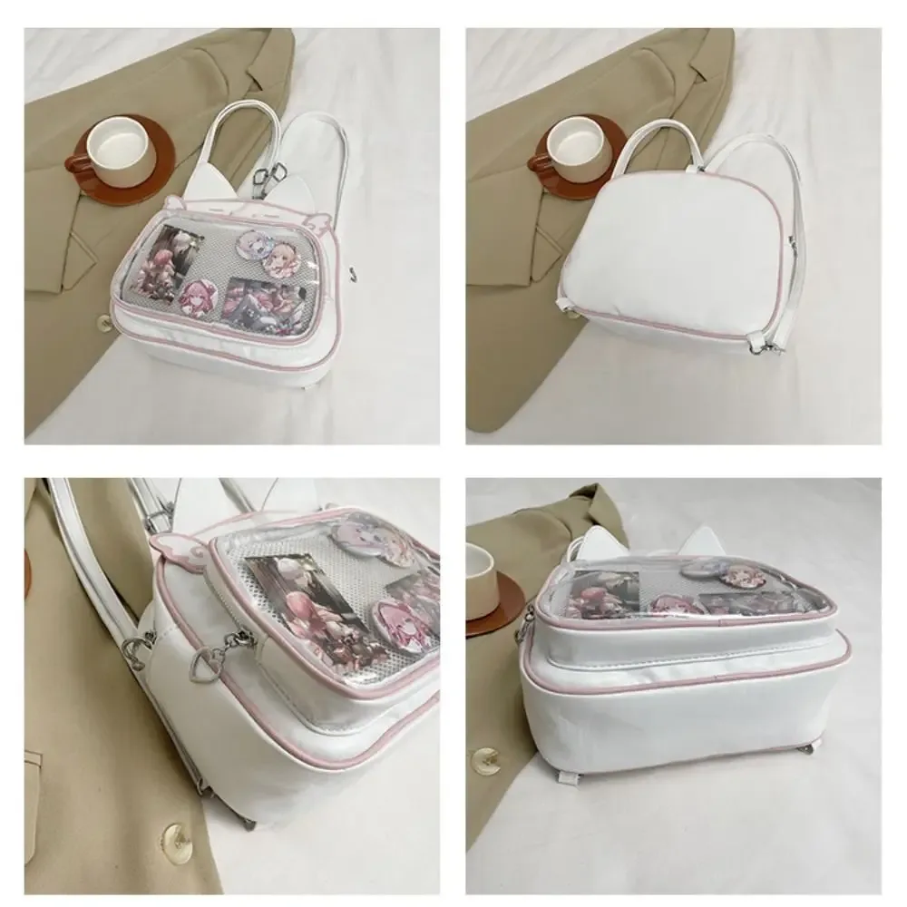 sac à fermeture éclair mignon, sac itabag chat kawaii en pu et coton, pochette transparente, portefeuille, sac pour petits objets, sacs à dos de mode, voyage