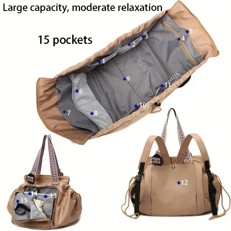 sac de sport de fitness avec poignées, sac à dos de rangement de voyage de grande capacité et berceau convertible polyvalent en tissu oxford