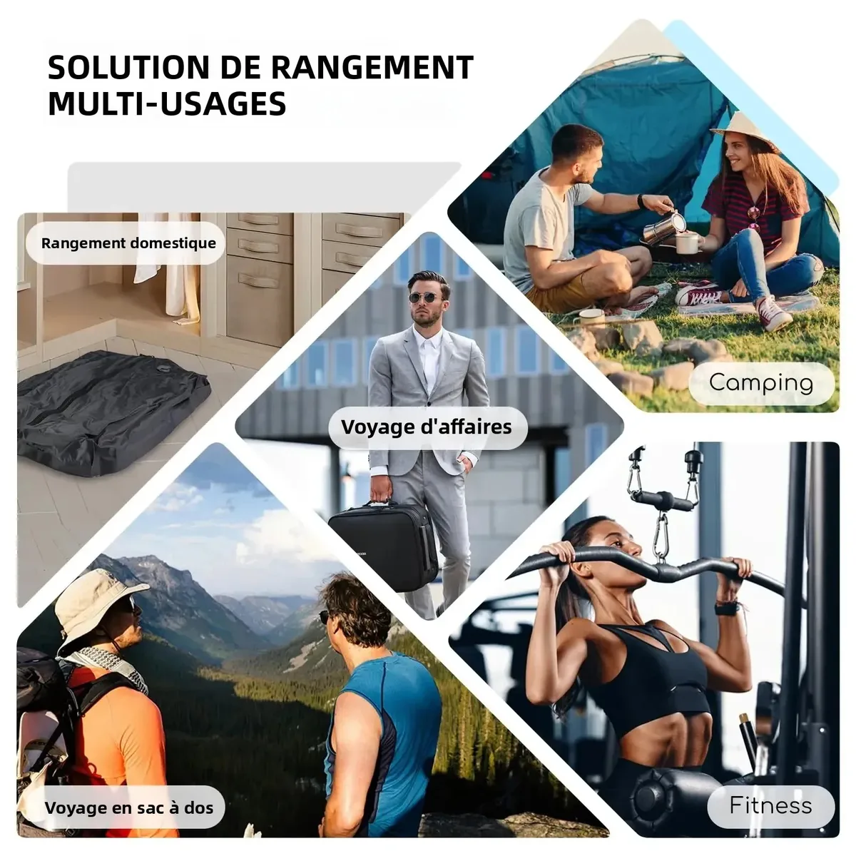 lot de sacs de compression sous vide tpu (9l-41l), etanches ip67, materiau tpu de qualite alimentaire + tissu non tisse, reutilisables 50+ fois, gain de place pour voyage et maison, pompe vendue separement