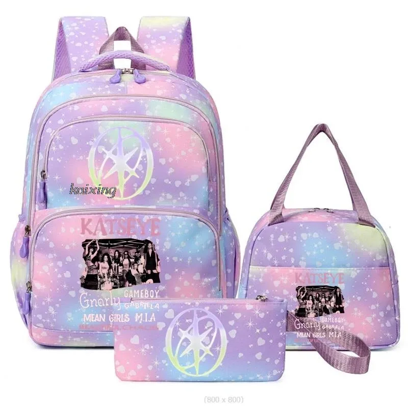 hot katseye drôle impression sacs d'école avec des sacs à déjeuner 3 pièces coloré garçons et filles sac à dos primaire voyage en plein air ordinateur portable mochilas
