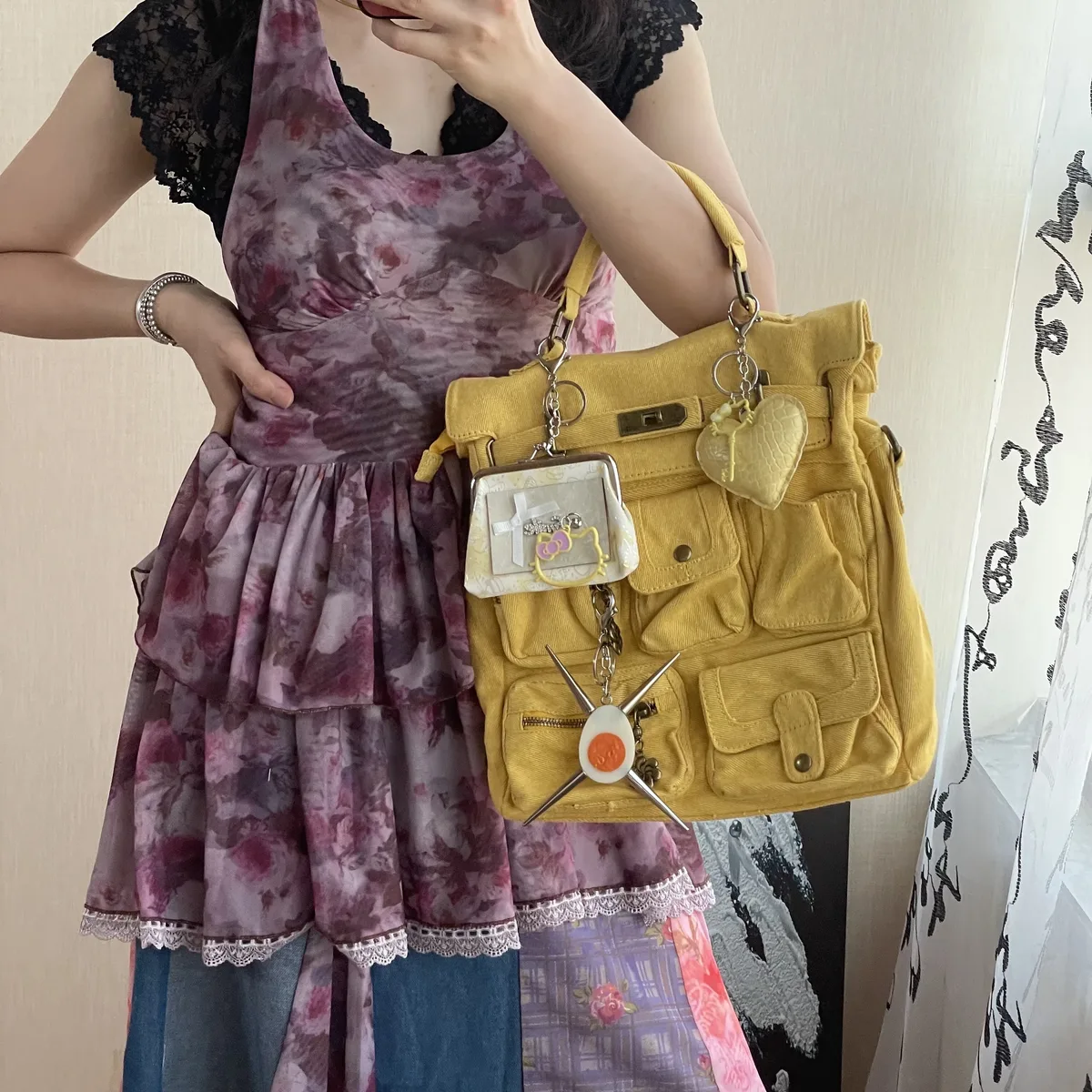 original marque de créateur lavage denim épice fille mignon rétro sac à dos faire vieux sac à dos cartable ordinateur sacs pour les femmes