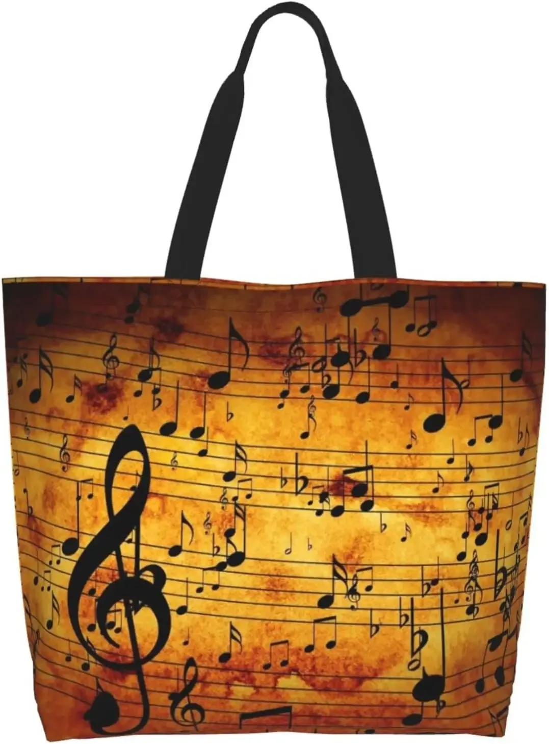 grand sac fourre-tout réutilisable pour femme, sac à main décontracté, sac d'épicerie polyvalent, travail en plein air, marche, notes de musique