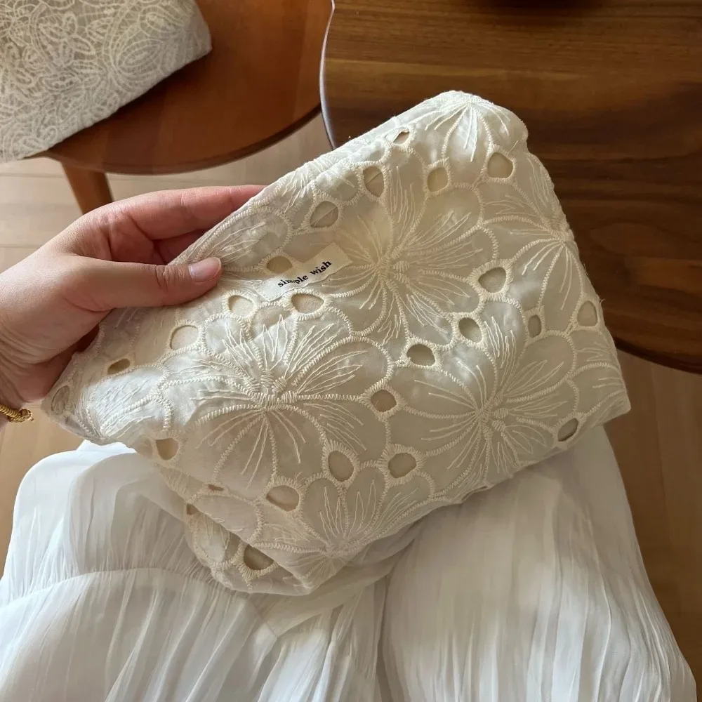 trousse de maquillage élégante style bohème broderie florale sac cosmétique organisateur en dentelle grande capacité sac de voyage pour femme