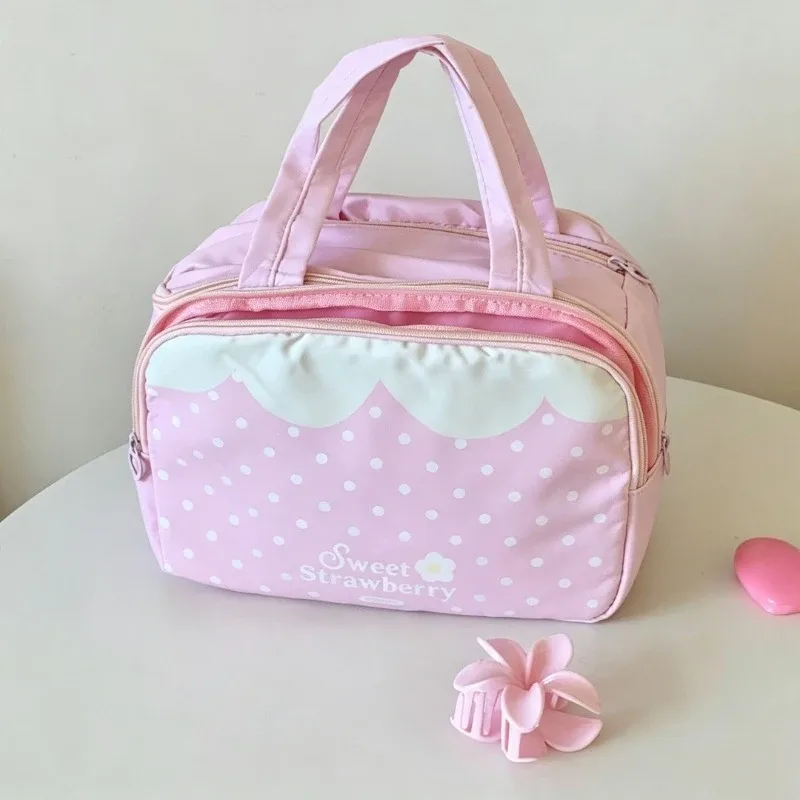 nouvelle trousse de maquillage rose à pois 2026 – design mignon et féminin, étui de rangement portable pour voyage
