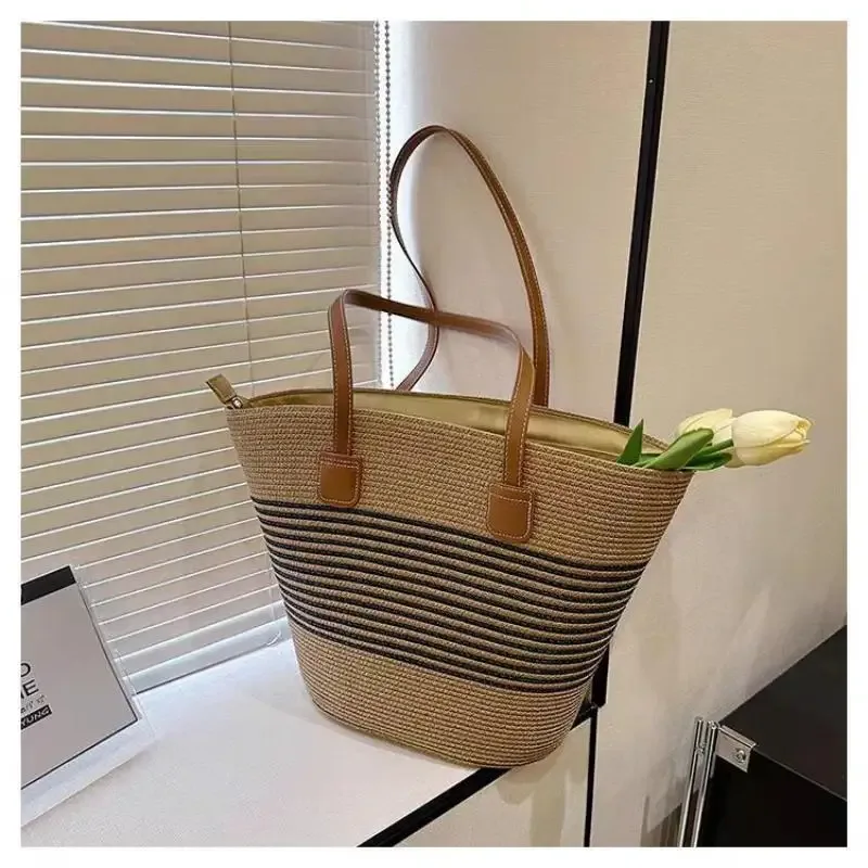 sac à bandoulière en paille inswind pour femmes, grande capacité, pour la plage, les voyages, les vacances, l'usage quotidien, le shopping, les trajets domicile-travail et les courts séjours