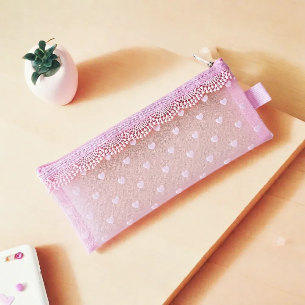 nouvelle trousse de maquillage transparente en dentelle à bordures florales, pochette de rangement douce en maille pour voyage
