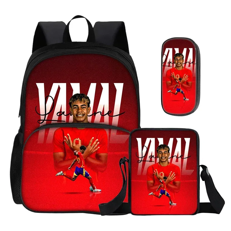 ensemble de 3 sacs à dos avec poche avant, sacs à bandoulière, trousse à crayons, sac à dos pour enfants l-lamin yamal, sac à dos de star du football