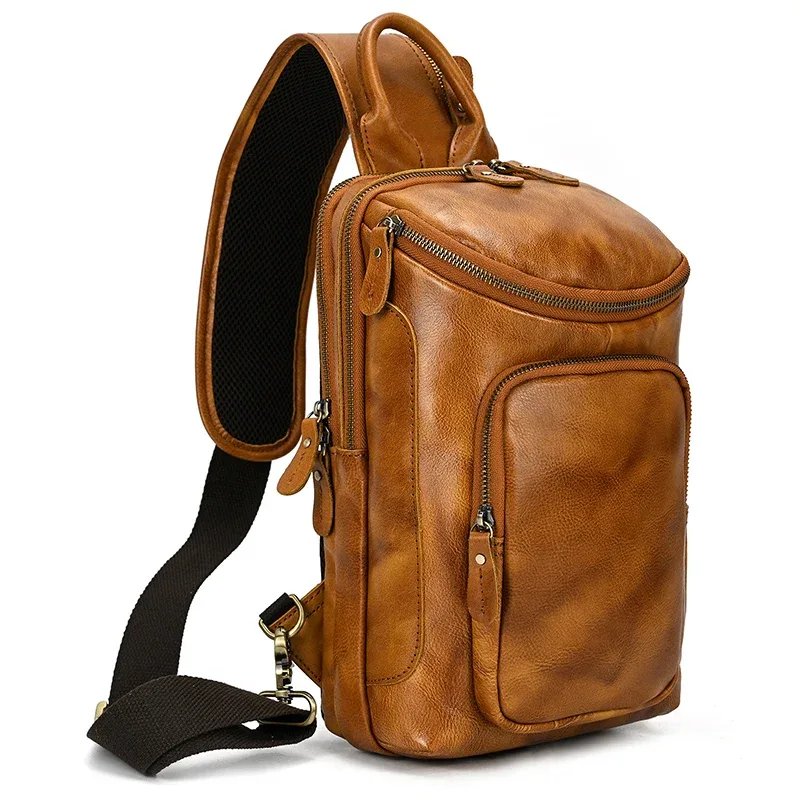 sac de poitrine en cuir véritable pour homme, sac à bandoulière, sac à dos initié unique, sac de voyage, grande capacité