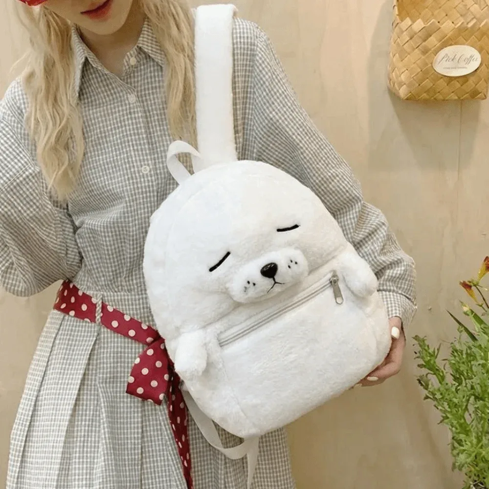 sac à dos mignon en forme de phoque, polyvalent, simple, moelleux, léger, couleur unie, sac à bandoulière pour femme et fille, accessoires