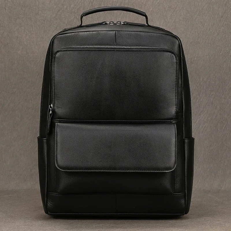sac dos cuir vache marron vintage robuste bandoulière amovible poches zippees polyester 20 35 litres voyage école affaires