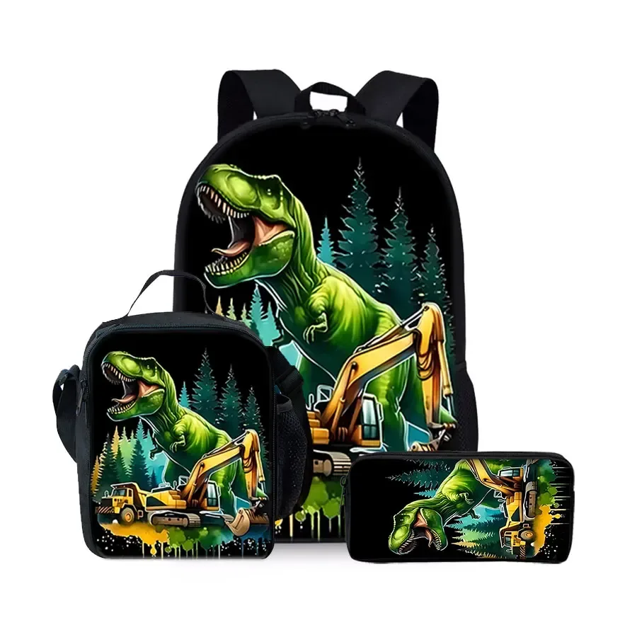 nouvel ensemble de sacs à dos trois pièces à motif dinosaure pour garçons et filles – meilleurs cadeaux – sac à dos scolaire 2d plat dessin animé pour enfants