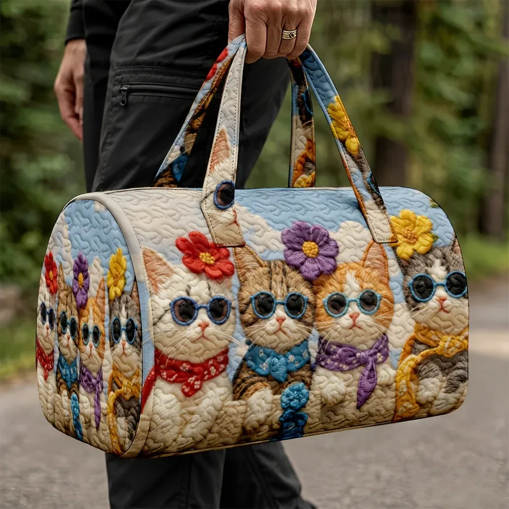 Sac fourre-tout à motif de chat avec motif imprimé en 3D – sac à main léger pour les voyages – grand sac de courses rétro à grande capacité.